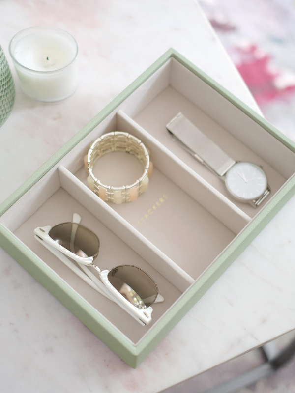 CLASSIC šperkovnica Sage Green / hlboký box 3 priehradky 2